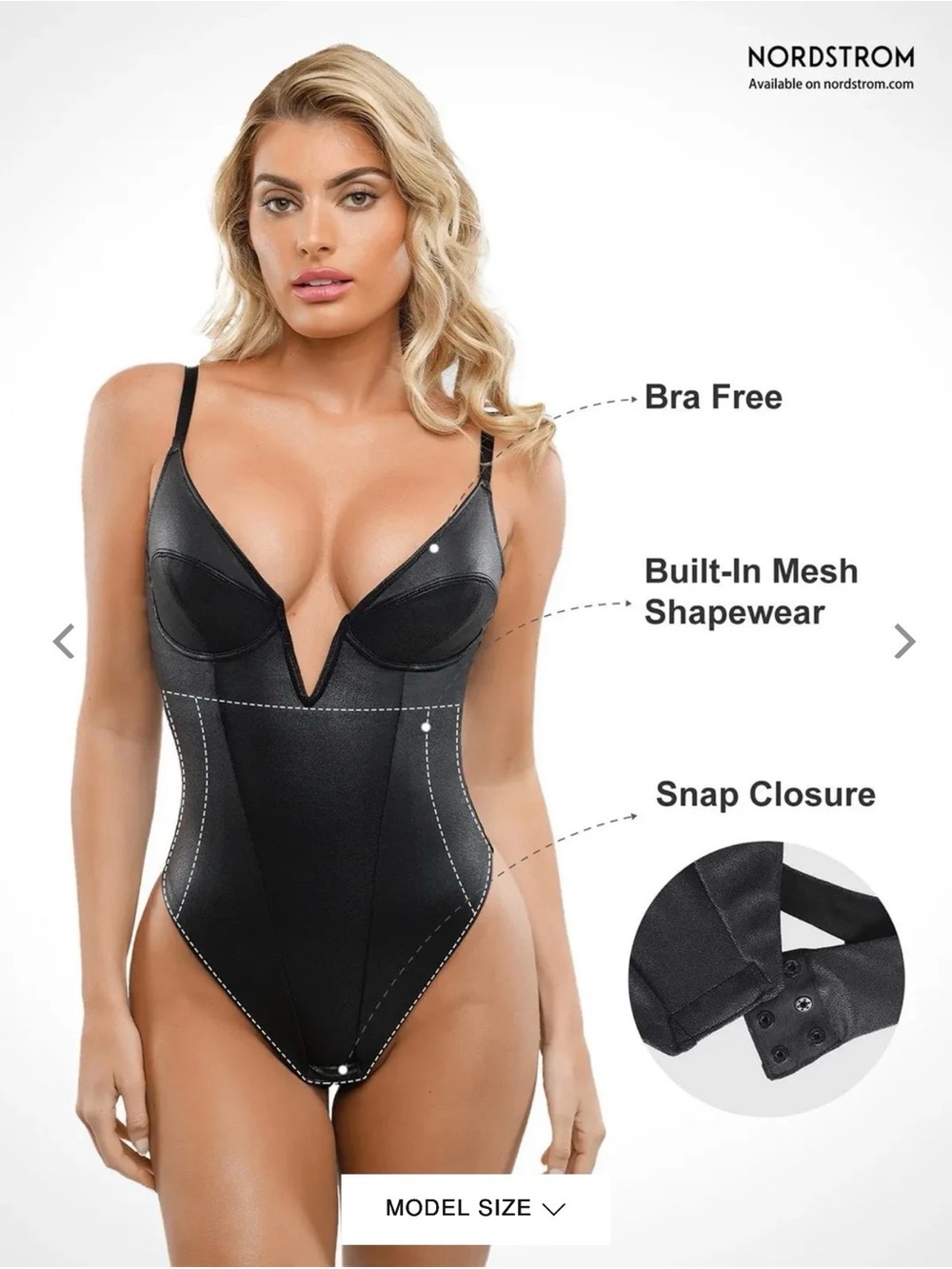 Popilush Shapewear Faux Leather Black Bodysuit